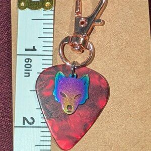 Pet Collar/Bag Charm Rose Gold Guitar Pick Wolf Head